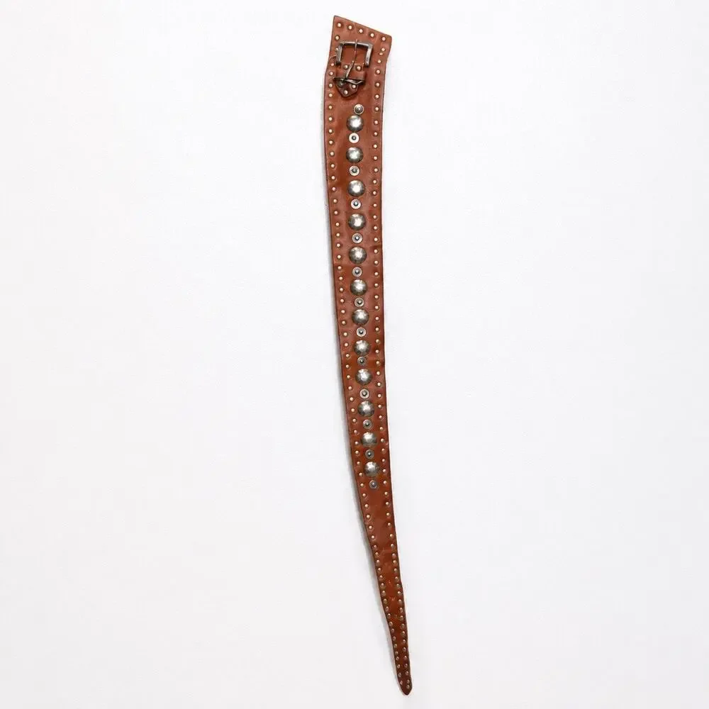 Topaz Brown Genuine Leather Studded Made in Italy Vintage Belt